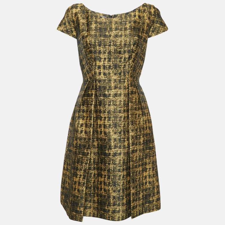 Pre Owned Prada Yellow/Black Abstract Jacquard Pleated Short Dress M