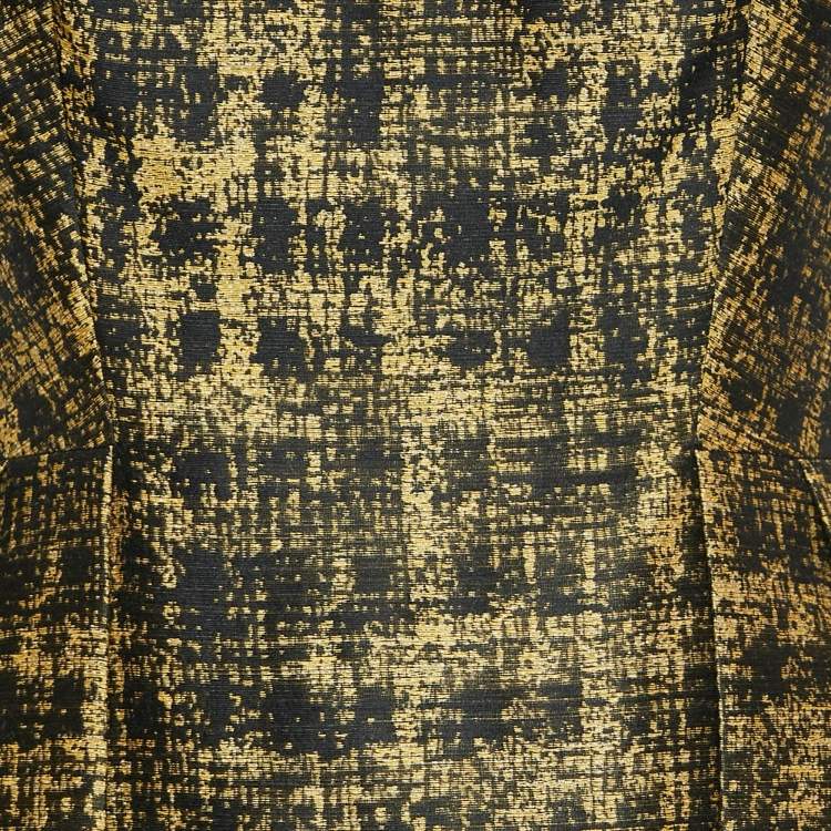 Pre Owned Prada Yellow/Black Abstract Jacquard Pleated Short Dress M