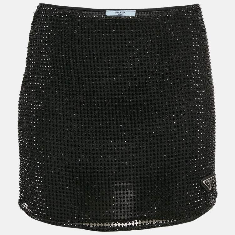 مملوكة مسبقًا Prada Black Rhinestone Mesh Mini Skirt S