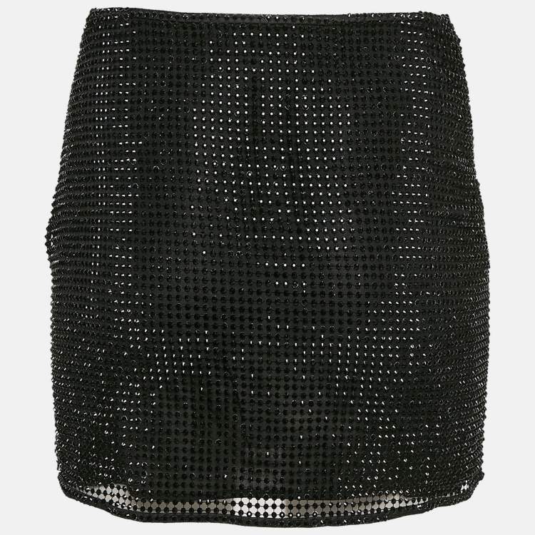 مملوكة مسبقًا Prada Black Rhinestone Mesh Mini Skirt S