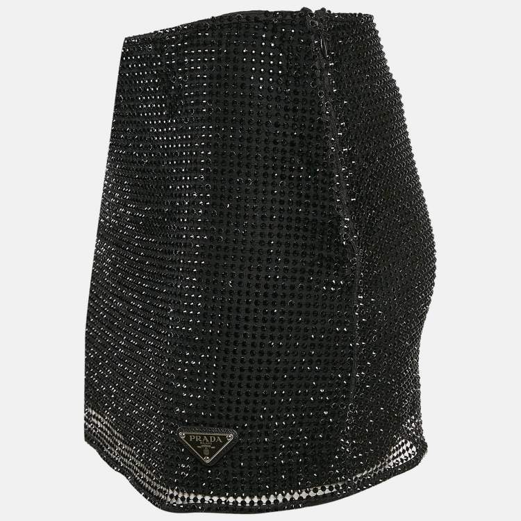 مملوكة مسبقًا Prada Black Rhinestone Mesh Mini Skirt S