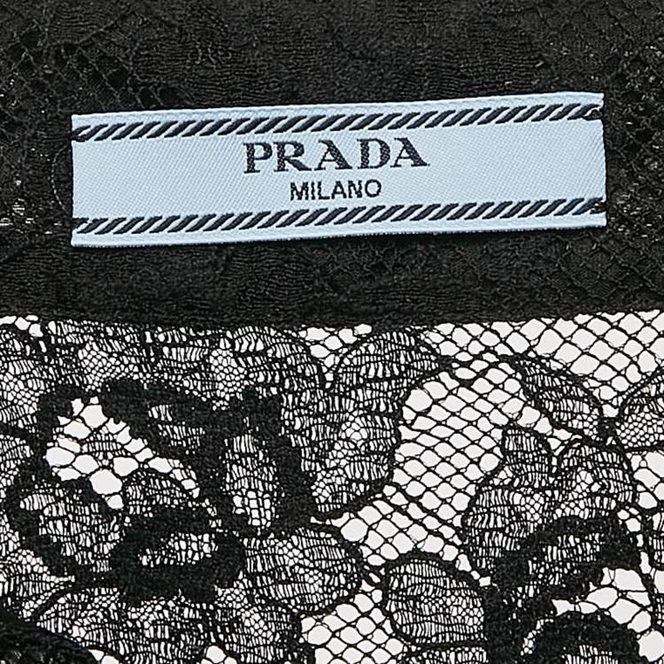Pre Owned Prada Black Logo Embroidered Chantilly Lace Sheer Crop Shirt S