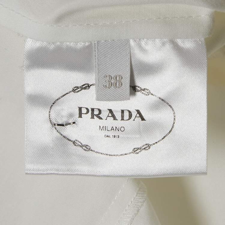 Pre Owned Prada White Poplin Neck-Tie Detail Long Sleeve Blouse S