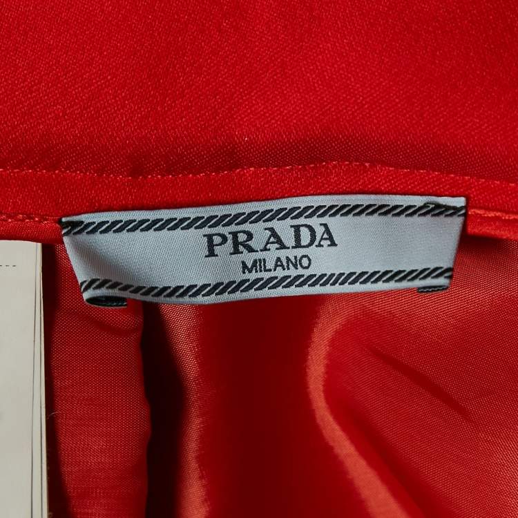 Pre Owned Prada Red Crepe Box Pleats Short Skirt XS