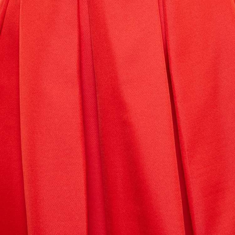 Pre Owned Prada Red Crepe Box Pleats Short Skirt XS