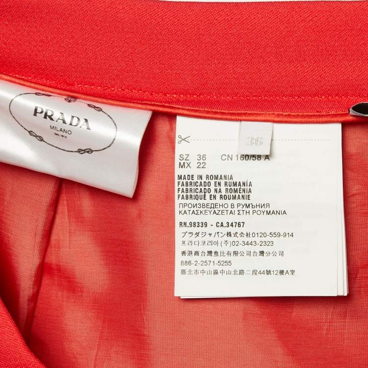 Pre Owned Prada Red Crepe Box Pleats Short Skirt XS