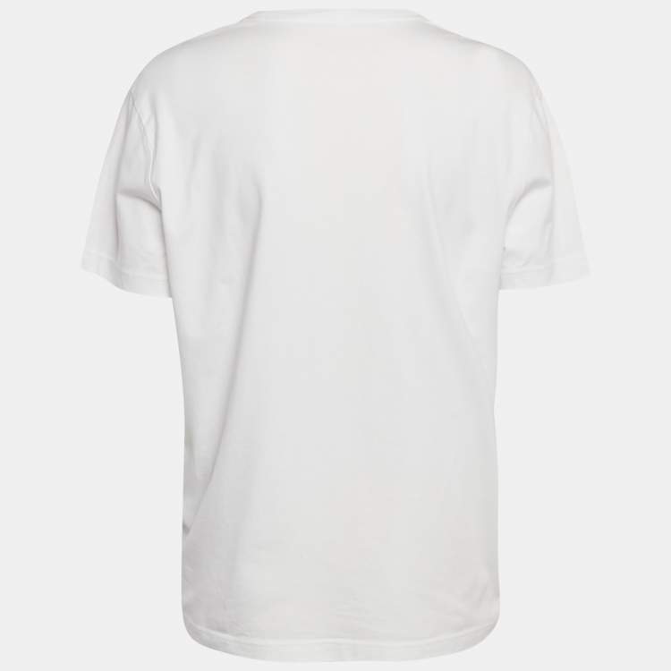 Pre Owned Prada White Logo Embroidered Jersey Crew Neck T-Shirt L