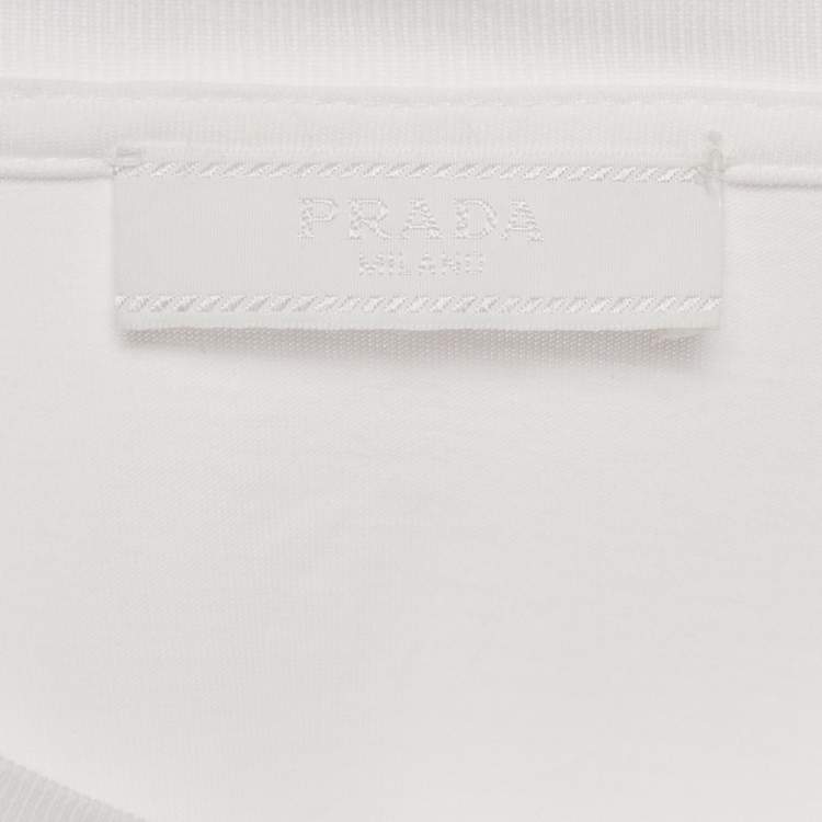 Pre Owned Prada White Logo Embroidered Jersey Crew Neck T-Shirt L