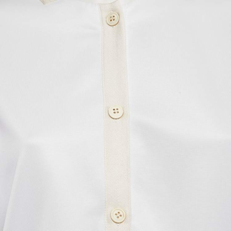 Pre Owned Prada White Jersey Button Front Silk Trimmed Blouse L