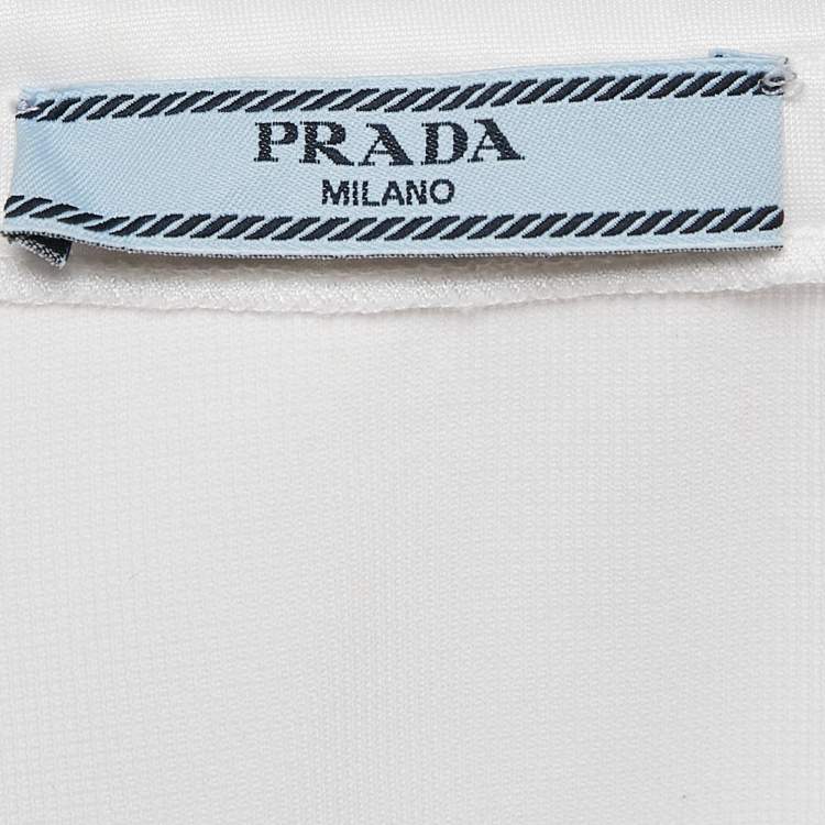 Pre Owned Prada White Jersey Button Front Silk Trimmed Blouse L