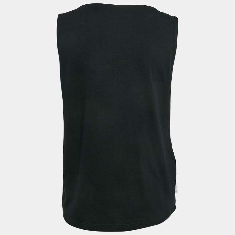 Pre Owned Prada Black Daisy Embroidered Cotton Knit Sleeveless Top M