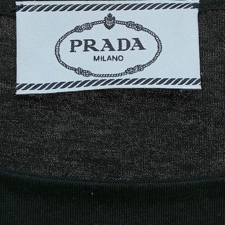 Pre Owned Prada Black Daisy Embroidered Cotton Knit Sleeveless Top M