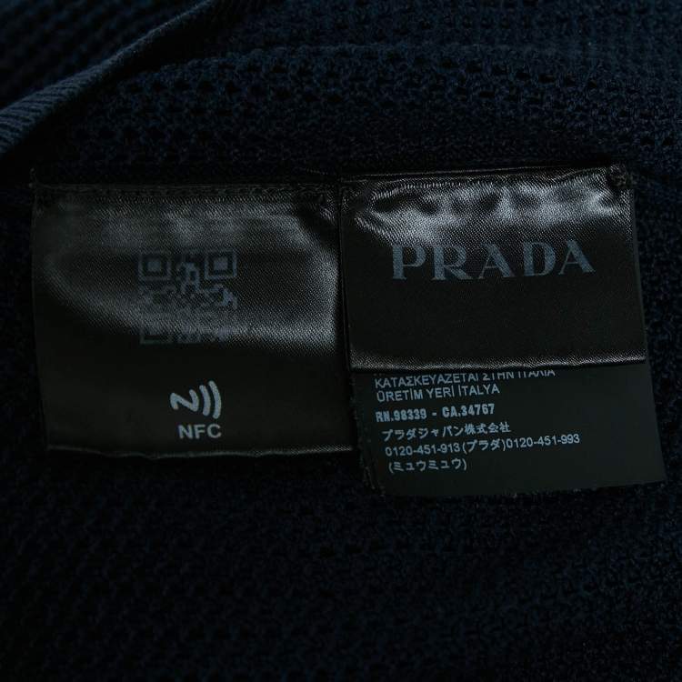 Pre Owned Prada Navy Blue Pinhole Pattern Silk and Cotton Sweater S