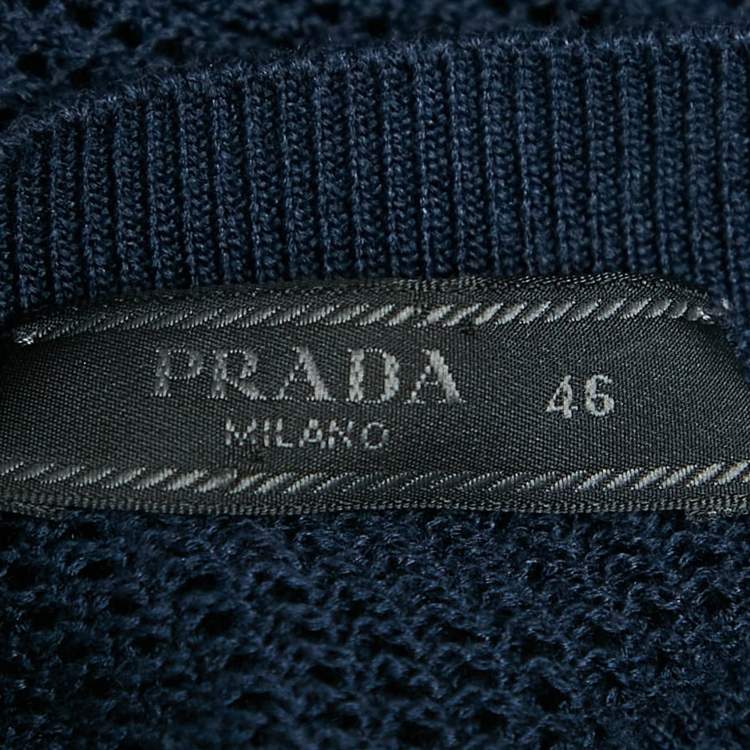 Pre Owned Prada Navy Blue Pinhole Pattern Silk and Cotton Sweater S