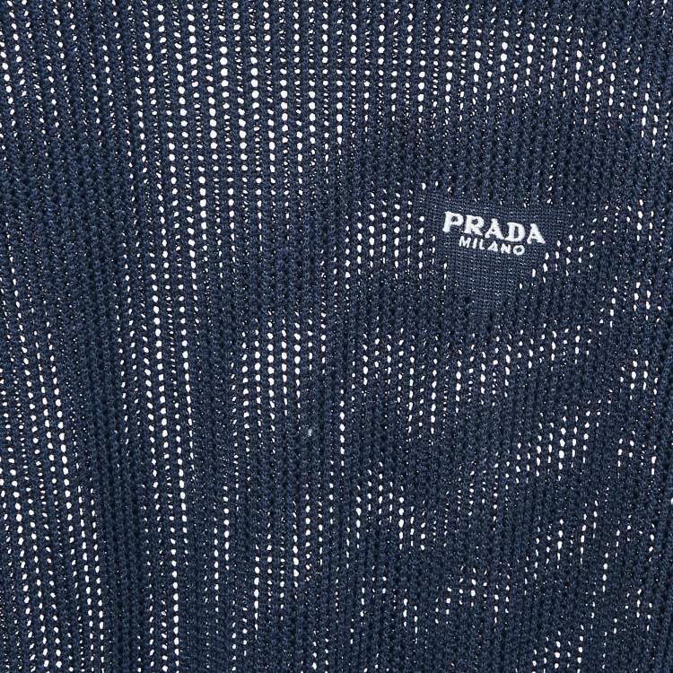 Pre Owned Prada Navy Blue Pinhole Pattern Silk and Cotton Sweater S