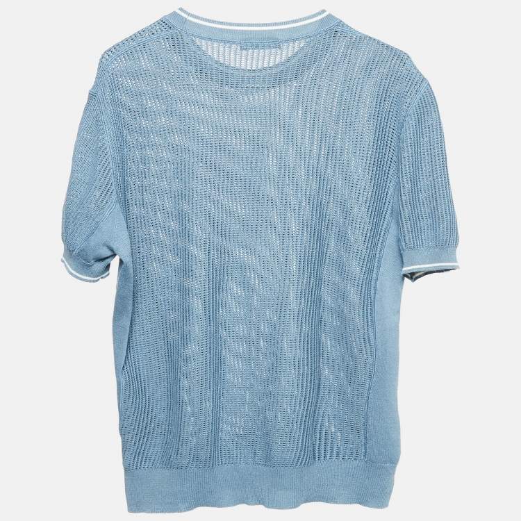 Pre Owned  Prada Blue Silk and Cotton Crew Neck Sweater S