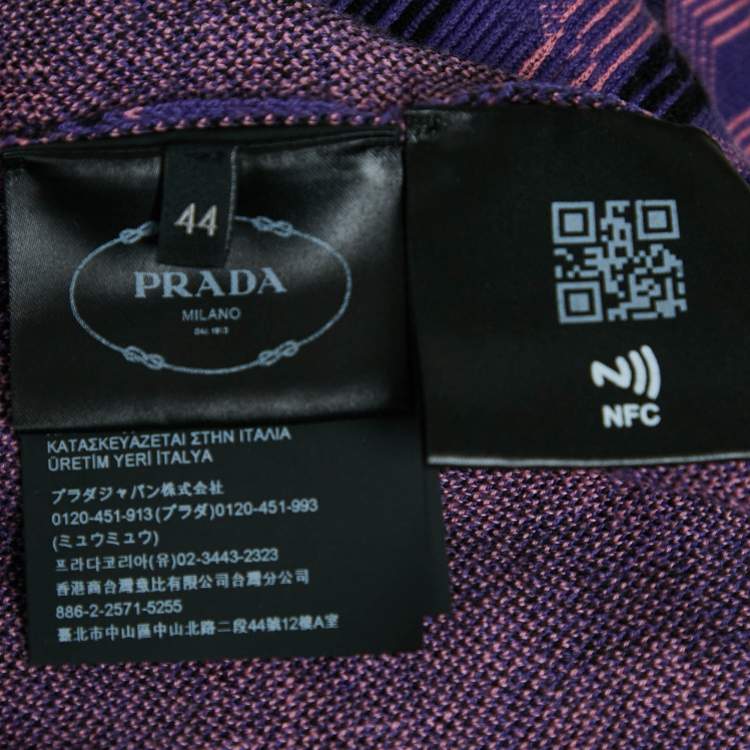 Pre Owned Prada Purple Patterned Knit Wool Turtle Neck Pullover M