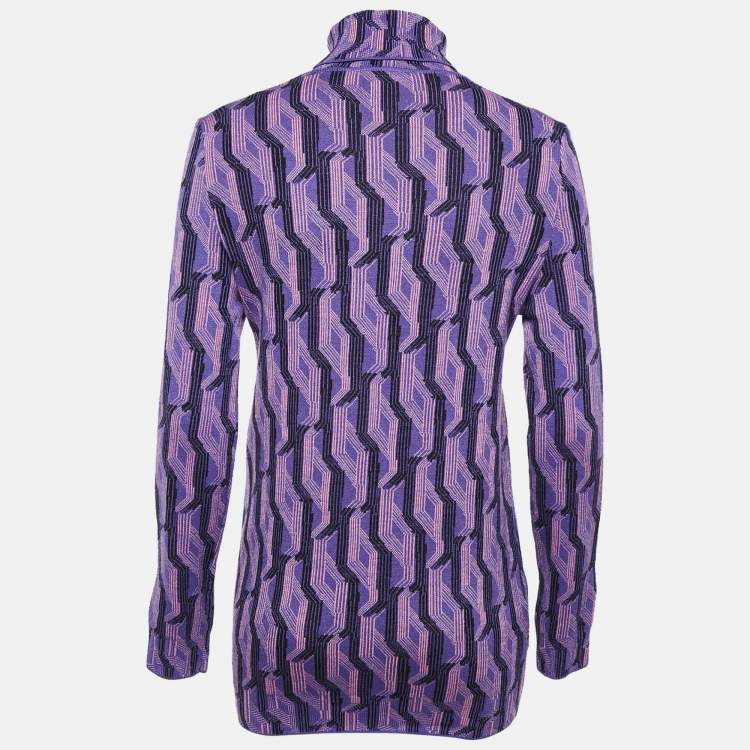 Pre Owned Prada Purple Patterned Knit Wool Turtle Neck Pullover M