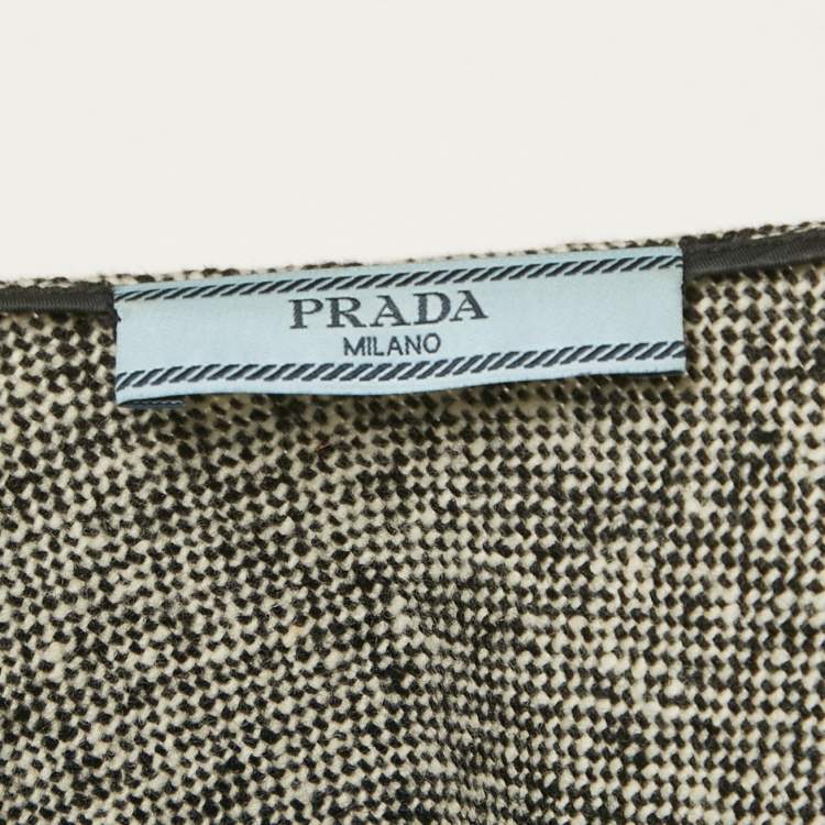 Pre Owned Prada Black/White Wool Flared Mini Skirt S