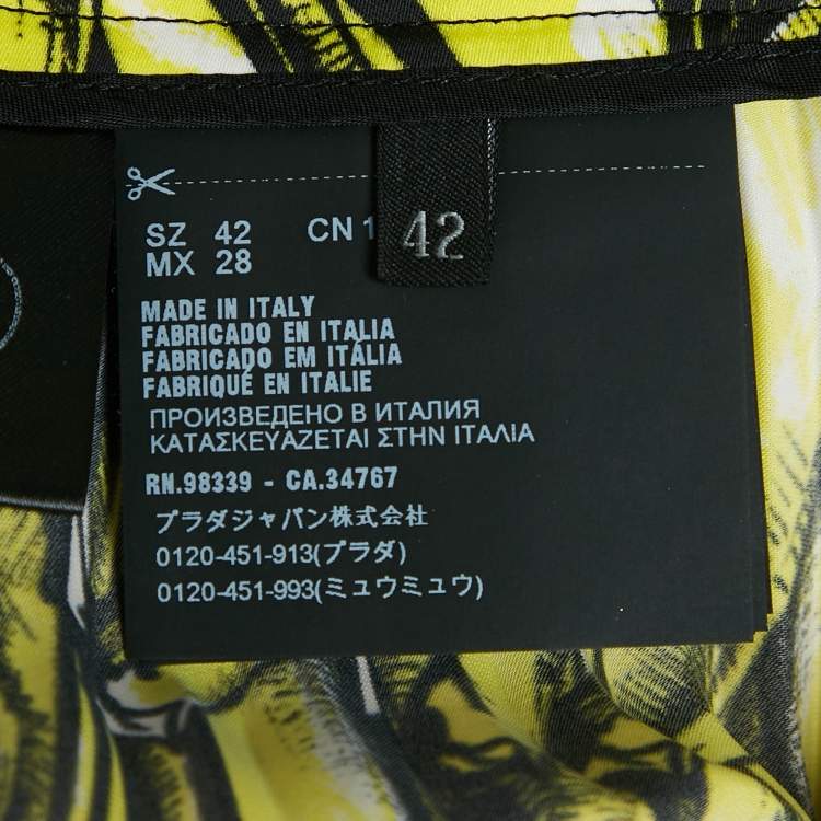 Pre Owned Prada Multicolor Banana Print Plisse Midi Skirt M