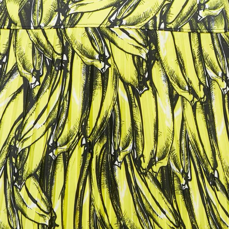 Pre Owned Prada Multicolor Banana Print Plisse Midi Skirt M