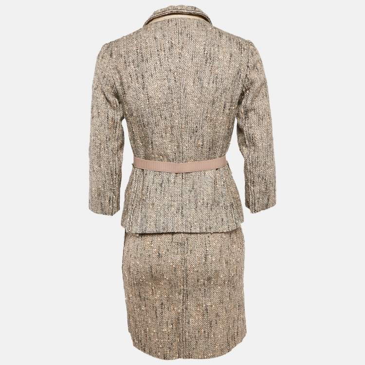 Pre Owned Prada Beige Tweed Skirt Suit S