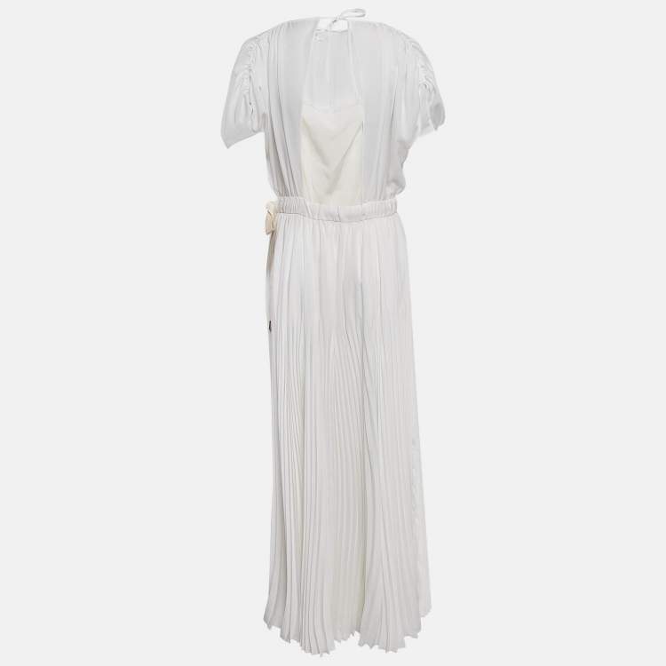 Pre Owned Prada White Silk Pleated Maxi Dress M
