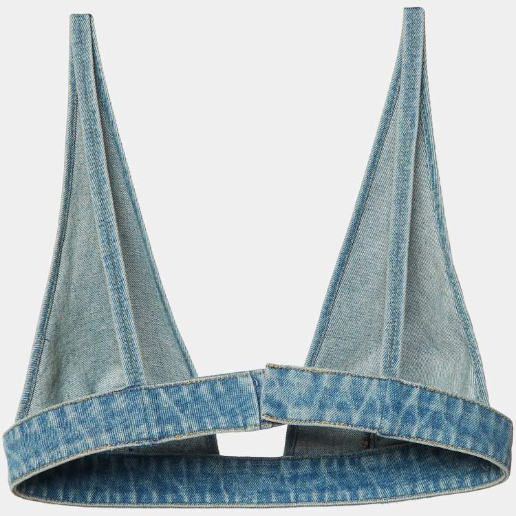 Pre Owned Prada Blue Denim Triangle Patterned Bralette Top S 