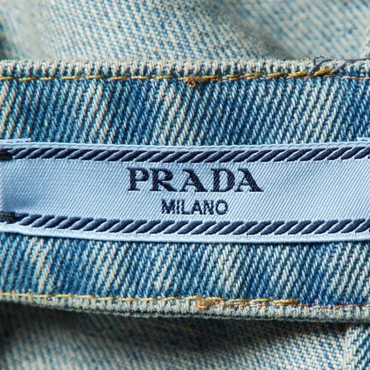 Pre Owned Prada Blue Denim Triangle Patterned Bralette Top S 
