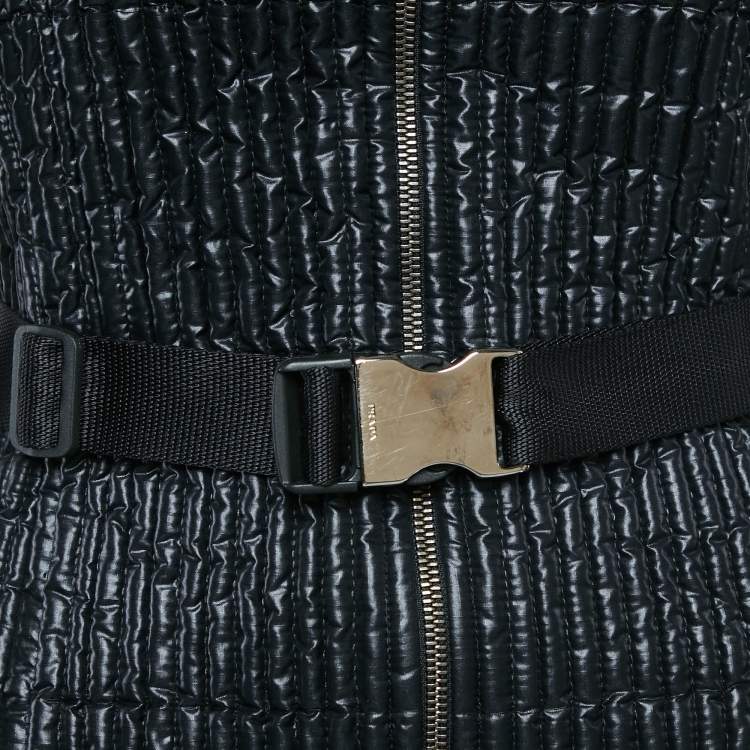 Pre Owned Prada Black Nylon Buckle Belted Zip-Up Jacket S