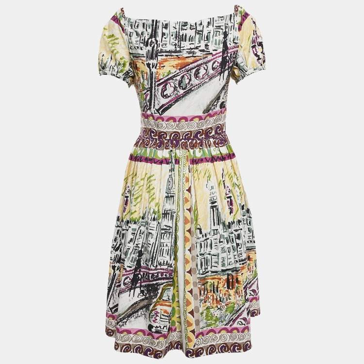Pre Owned Prada Multicolor Printed Cotton Mini Dress S