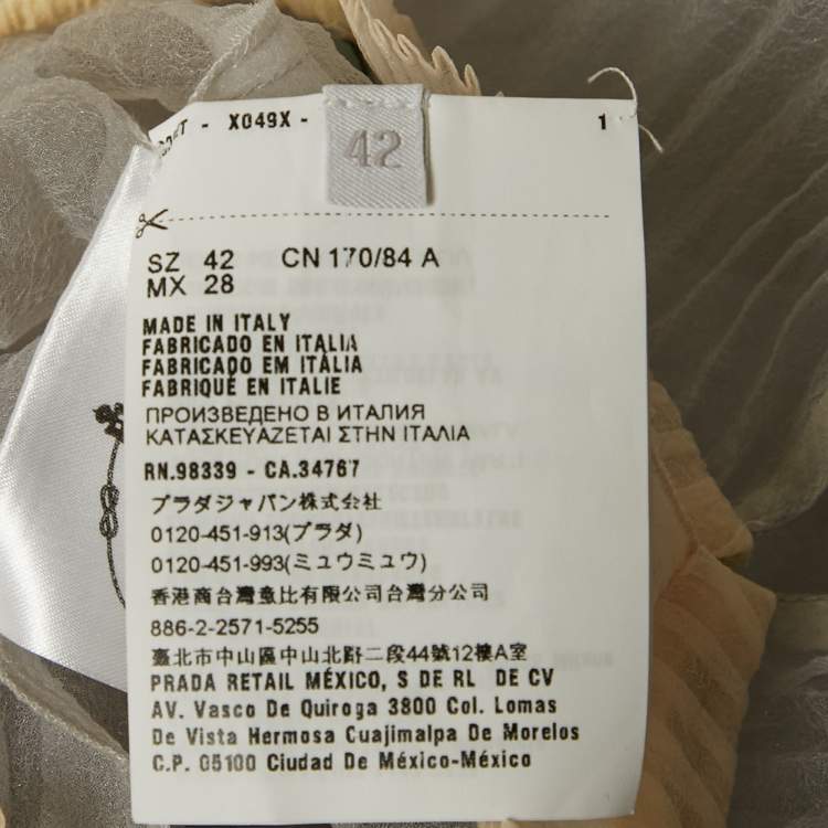 Pre Owned Prada Light Grey Plisse Organza Jabot Detail Dress M