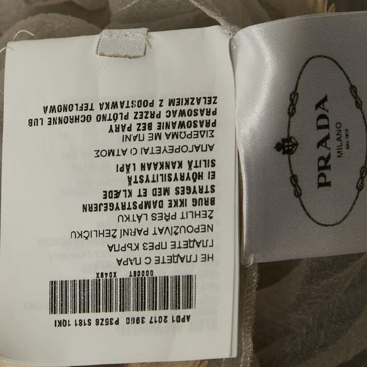 Pre Owned Prada Light Grey Plisse Organza Jabot Detail Dress M