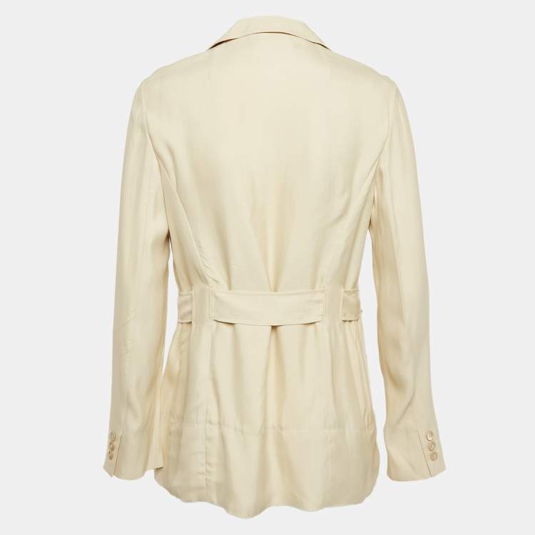 Pre Owned Prada Light Beige Gabardine Belted Coat M