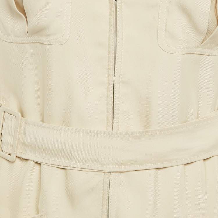 Pre Owned Prada Light Beige Gabardine Belted Coat M