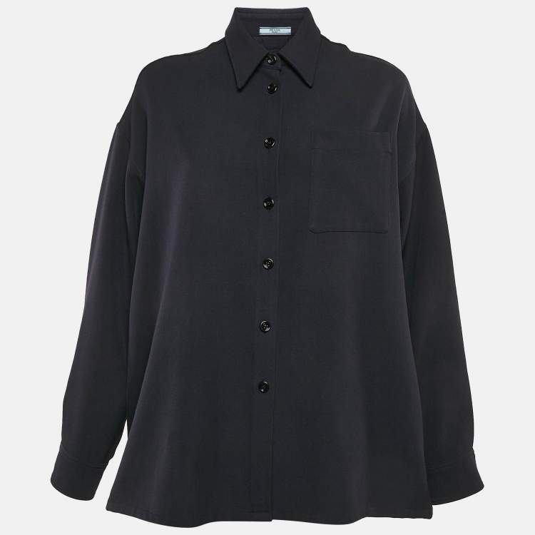 Pre Owned Prada Navy Blue Wool Drill Oversized Shirt S