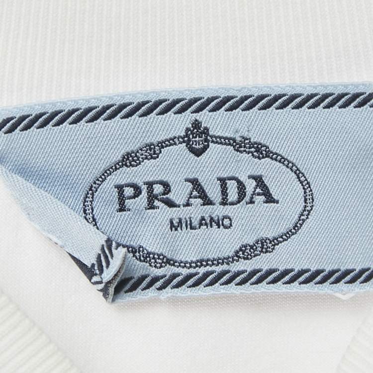 Pre Owned Prada White Cotton Floral Applique T-Shirt M