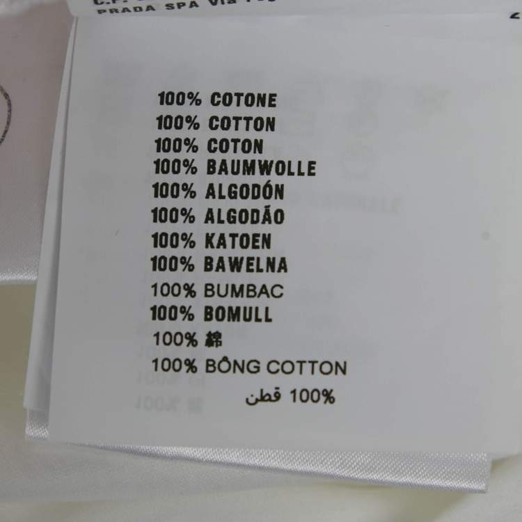 Pre Owned Prada White Logo Patched Detail Cotton Oversized Crew Neck T-Shirt S