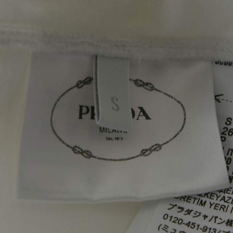 Pre Owned Prada White Logo Patched Detail Cotton Oversized Crew Neck T-Shirt S