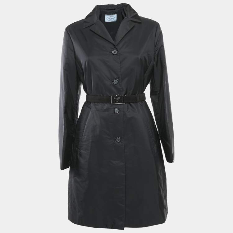 Pre Owned Prada Black Nylon Belted Puffer Coat M