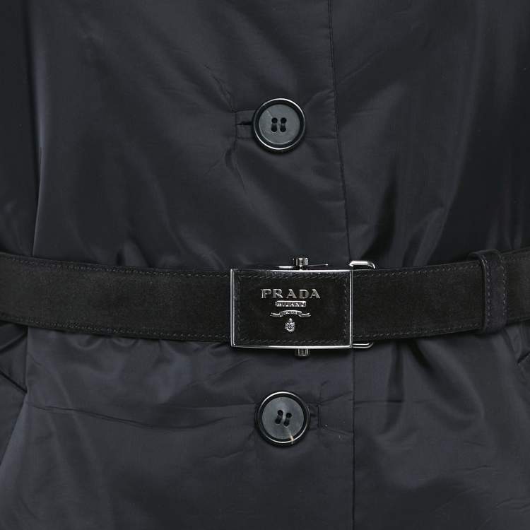 Pre Owned Prada Black Nylon Belted Puffer Coat M