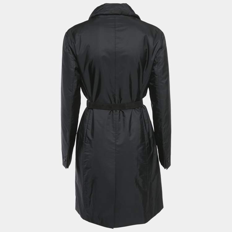 Pre Owned Prada Black Nylon Belted Puffer Coat M