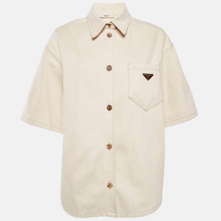 Pre Owned Prada Beige Denim Button Front Oversized Shirt L