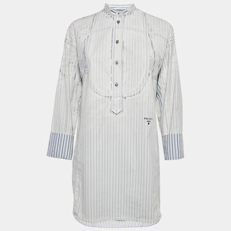 Pre Owned Prada Blue Striped Cotton Tunic Dress S