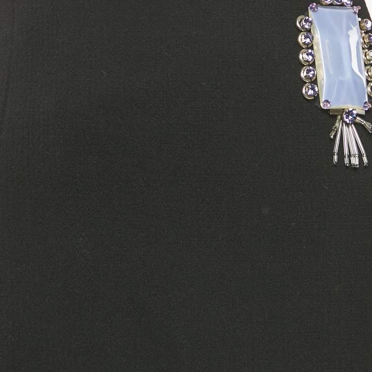 Pre Owned Prada Black Wool Embellished Wrap Skirt M