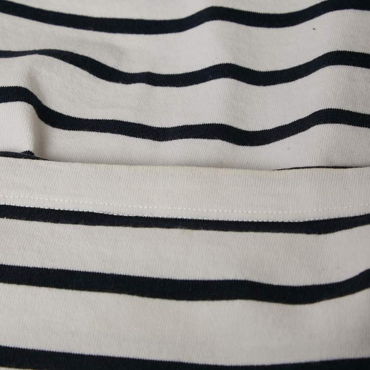 Pre Owned Prada White/Blue Stripe Cotton Knit Top L