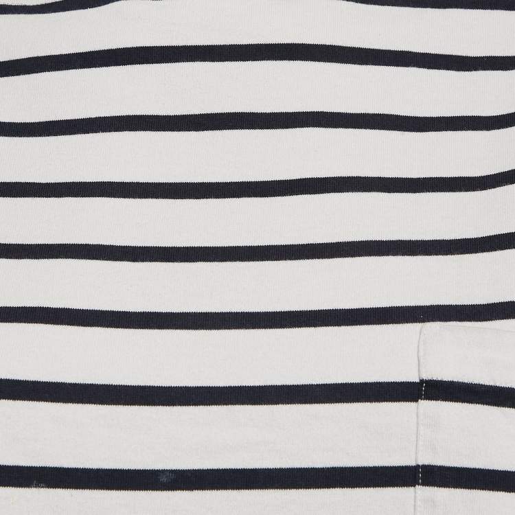 Pre Owned Prada White/Blue Stripe Cotton Knit Top L