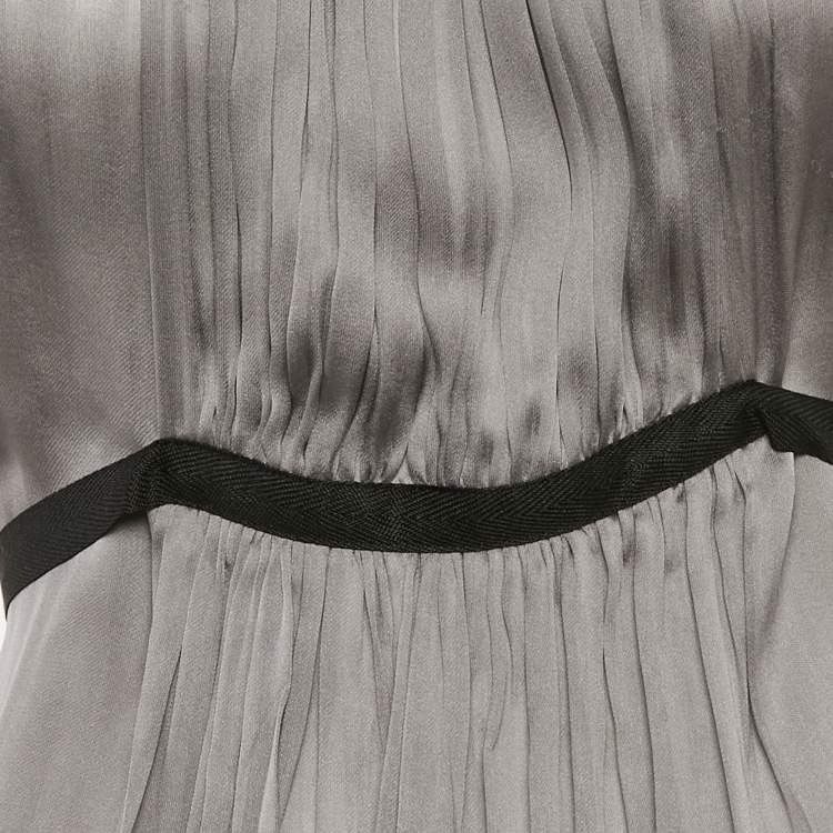 Pre Owned Prada Grey Silk Pleated Blouse S