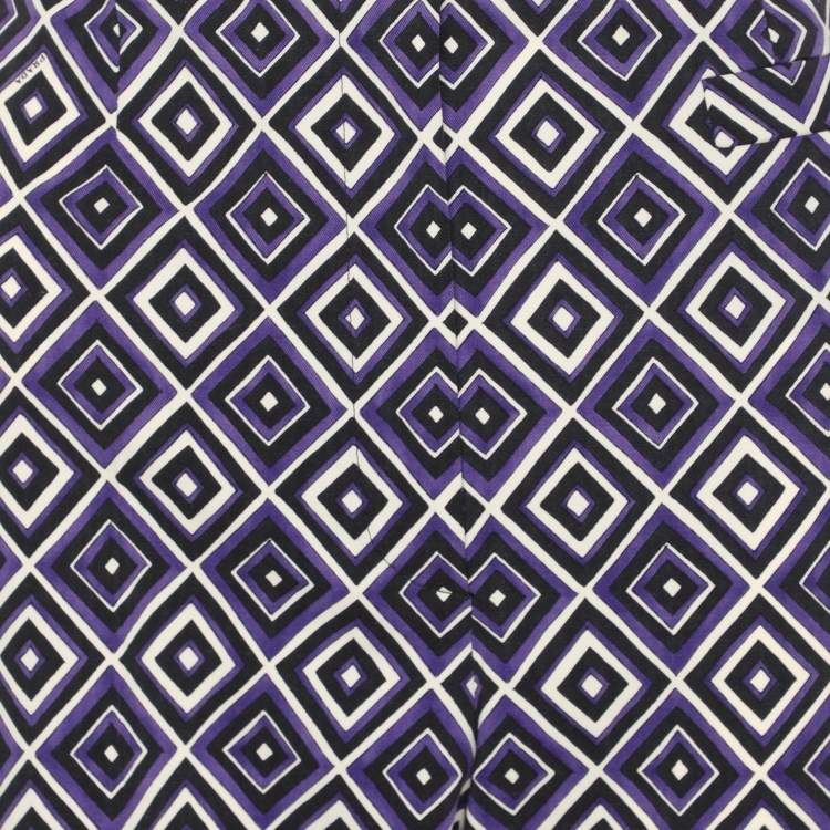Pre Owned Prada Purple Diamond Print Silk And Wool Blend Pants M