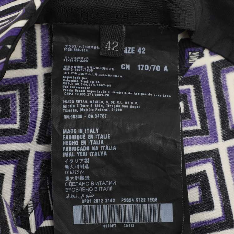 Pre Owned Prada Purple Diamond Print Silk And Wool Blend Pants M